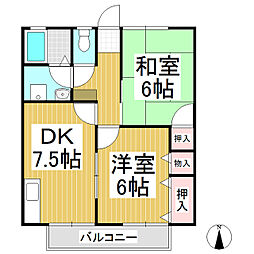 ハイツ御厨A 2DKの間取図画像