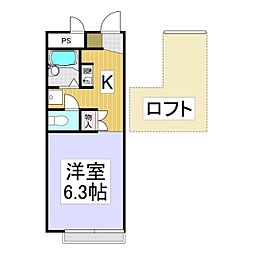 レオパレスドミール2 1Kの間取図画像