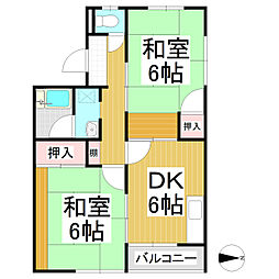 サンハイツアオキA 2DKの間取図画像