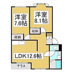 グランベル・ハウス 2LDKの間取図画像