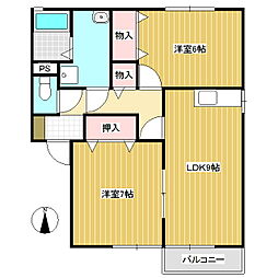 セジュール飛鳥B 2LDKの間取図画像