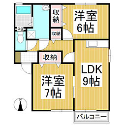 セジュール飛鳥A 2LDKの間取図画像