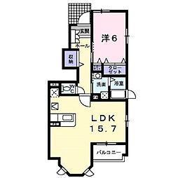 ローズ・パレス・ツバサB 1LDKの間取図画像