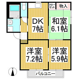 エスポアールB 3DKの間取図画像