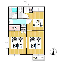 松尾西ノ手マンションB 2DKの間取図画像