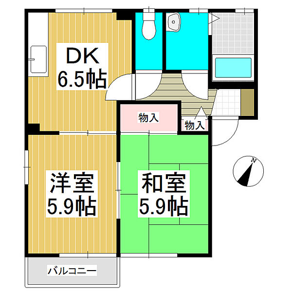 長野県小諸市乙女(賃貸アパート2DK・2階・43.54㎡)の写真 その2