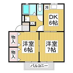 ピースタウンアイリスＣ 2階2DKの間取り
