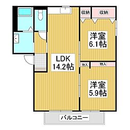 バリュージュあずまだA 2LDKの間取図画像
