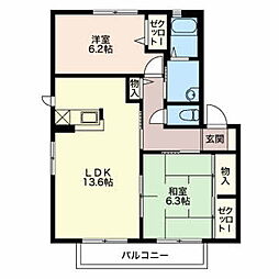 シャーメゾン枇杷坂B 2LDKの間取図画像