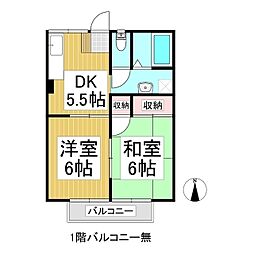 アメニティ中込 2DKの間取図画像