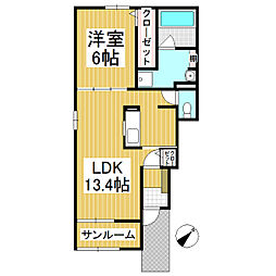 クワイエット・プレイス善2 1LDKの間取図画像