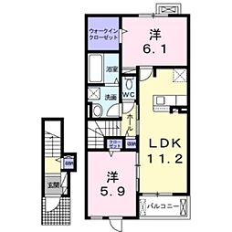フルールドスリジェB 2LDKの間取図画像