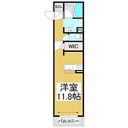 （仮）ベレオ中御所 1階ワンルームの間取り