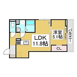 トリシア居町 3階1LDKの間取り