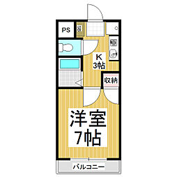 三輪ハイツ一の瀬 1Kの間取図画像
