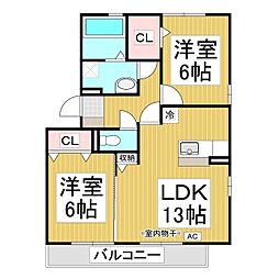 グランディールやまと 2LDKの間取図画像