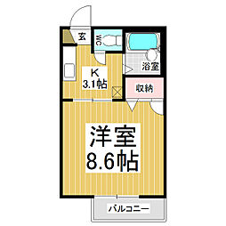 シャンブル若里2 1Kの間取図画像