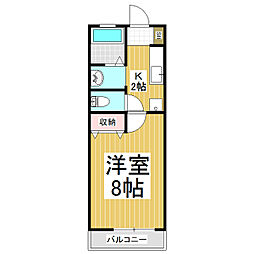 メイツハクビ2B 1Kの間取図画像