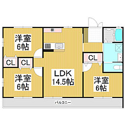 クレスト中御所 3LDKの間取図画像