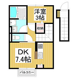 セゾン街角 1DKの間取図画像