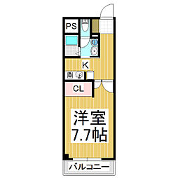 ルート南向B 1Kの間取図画像
