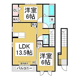 プライマリーコートF 2LDKの間取図画像