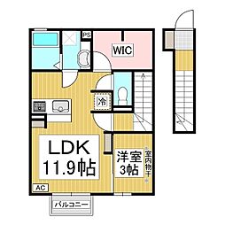 カルポス安茂里 1LDKの間取図画像