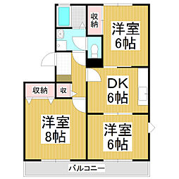 グランドール三輪 3DKの間取図画像