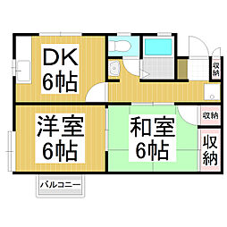 三井ハイツ 2DKの間取図画像
