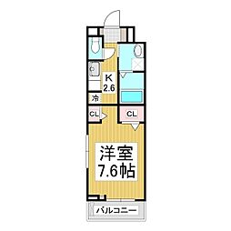 アガパンサス2 1Kの間取図画像