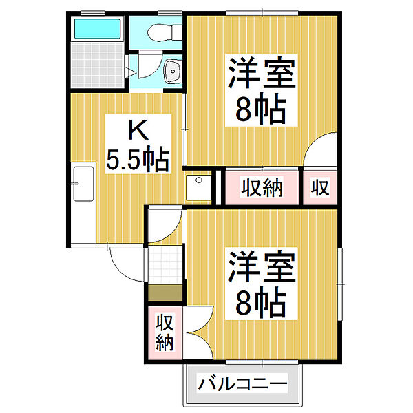 シャルム由比ヶ浜Ｂ ｜長野県松本市大字岡田松岡(賃貸アパート2K・1階・47.91㎡)の写真 その2