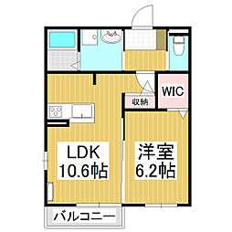 グランコート豊科 2階1LDKの間取り