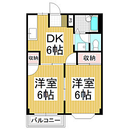 サンクス筑摩野 1階2DKの間取り