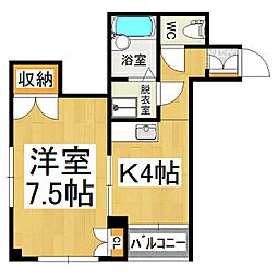 カーサフォレスタ 1Kの間取図画像