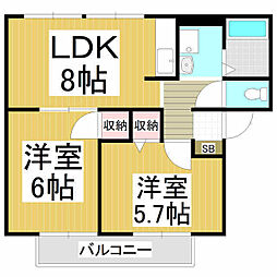 サンライフ西村A 2LDKの間取図画像