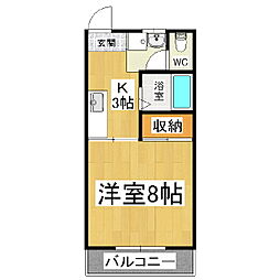 龍上館ハイツ 1Kの間取図画像
