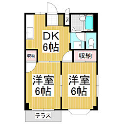 エンジェルハウスB 2DKの間取図画像