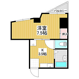 サンビューササヒラ 1Kの間取図画像