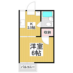 カーサ桐 1Kの間取図画像