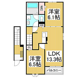 リブハピネス A 2LDKの間取図画像