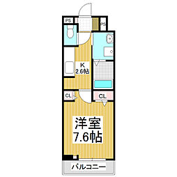 ゼフィールII 1Kの間取図画像