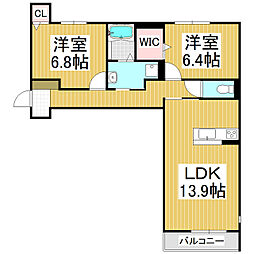 サンリッツ杉山 2LDKの間取図画像