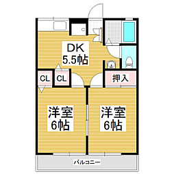 フリッシュドルフA 2DKの間取図画像