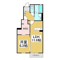 塩尻市大字広丘原新田アパート 1LDKの間取図画像