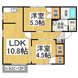 タウニー樹里A 2LDKの間取図画像