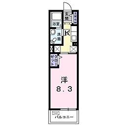 アンフィニー唐崎A 1階1Kの間取り