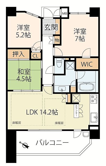 南西向きで日当たり良好のお部屋です。
