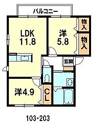 スピアーノ 2LDKの間取図画像
