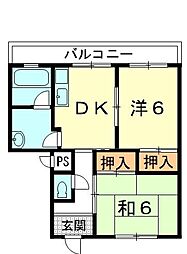 ハイツ中川 2DKの間取図画像