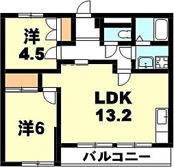コーポ道寄 1階2LDKの間取り